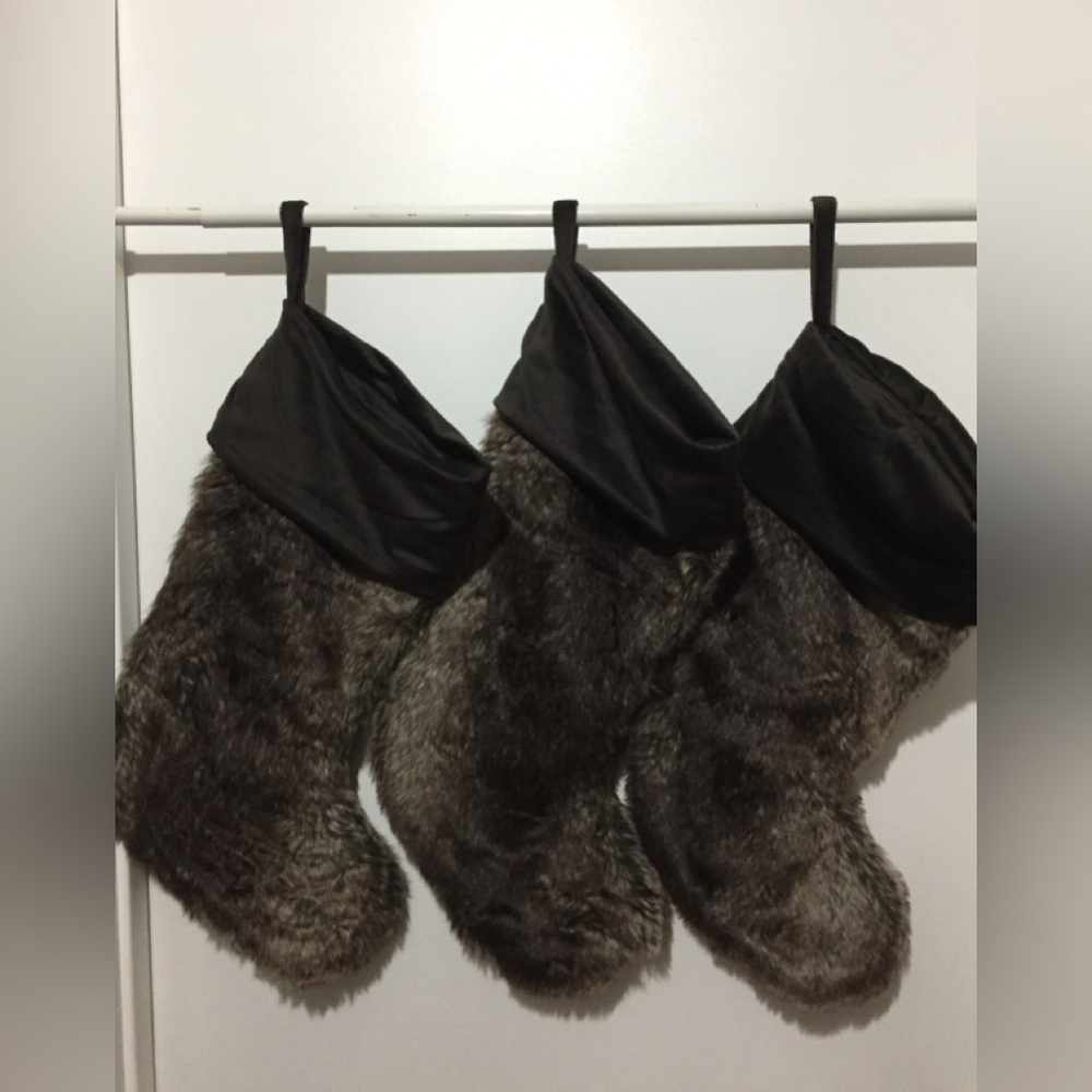 Faux Fur Brown Christmas stocking decor Sears NWOT